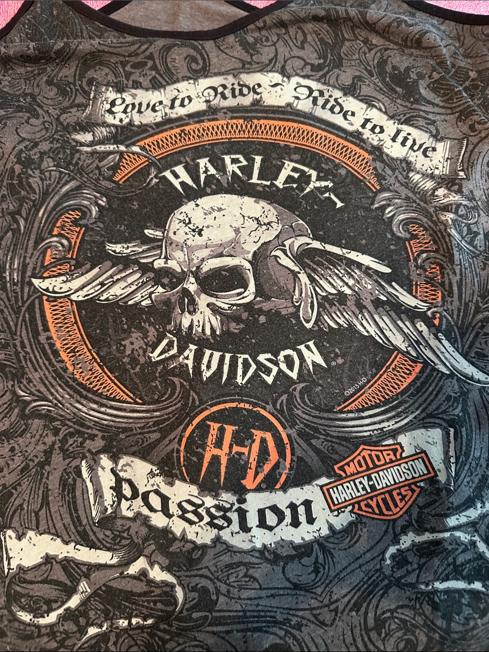 Harley-Davidson Black & Gray Skull Graphic Tank Top with Orange Accents - Picture 2 of 3